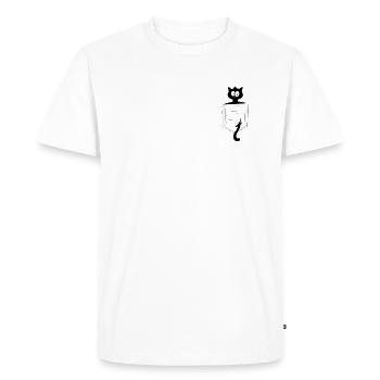 Chat noir dans la poche de poitrine - T-shirt Premium bio Homme - blanc - Devant - Nico (187cm)
