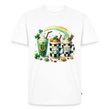 Café Happy St. Patrick's Day Leprechaun - T-shirt Premium bio Homme - blanc - Devant - Nico (187cm)