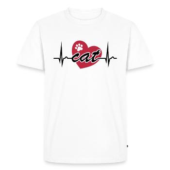 Courbe ECG - Courbe cardiaque - Pouls - Chat - Patte - T-shirt Premium bio Homme - blanc - Devant - Nico (187cm)
