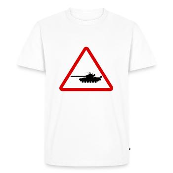 Panneau routier réservoirs attention véhicule militaire - T-shirt Premium bio Homme - blanc - Devant - Nico (187cm)