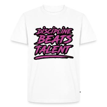 Discipline Beats Talent - Men's Premium Organic T-Shirt - white - Front - Nico (187cm)