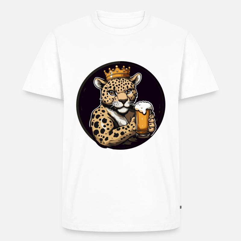 Leopard Bier Comic - Männer Premium Bio T-Shirt - Weiß