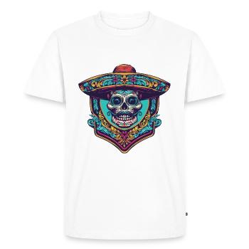 Crâne Mexicain Sombrero - T-shirt Premium bio Homme - blanc - Devant - Nico (187cm)