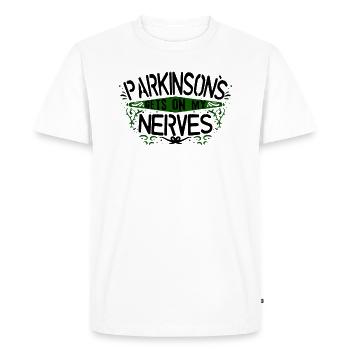 PARKINSONS AWARENESS: Get On My Nerves - Men's Premium Organic T-Shirt - white - Front - Nico (187cm)