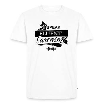 SARCASME / HUMOUR: Je parle un sarcasme fluide - T-shirt Premium bio Homme - blanc - Devant - Nico (187cm)