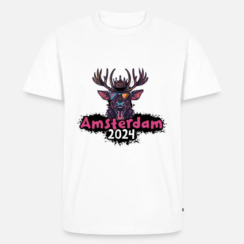 Amsterdam 2024 Hirsch - Männer Premium Bio T-Shirt - Weiß