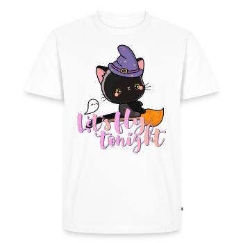 Cat on broom with little boo Lets fly tonight - Men's Premium Organic T-Shirt - white - Front - Nico (187cm)
