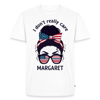 Je m’en fiche, Margaret - Humour patriotique - T-shirt Premium bio Homme - blanc - Devant - Nico (187cm)
