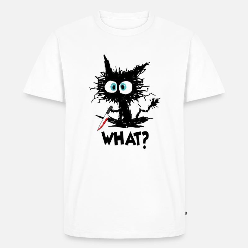 What Schwarze Katze mit Messer - Männer Premium Bio T-Shirt - Weiß