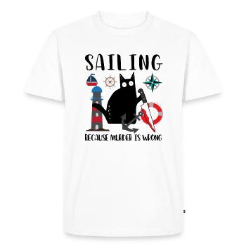 Sailing Because Murder Is Wrong Black Cat - Men's Premium Organic T-Shirt - white - Front - Nico (187cm)