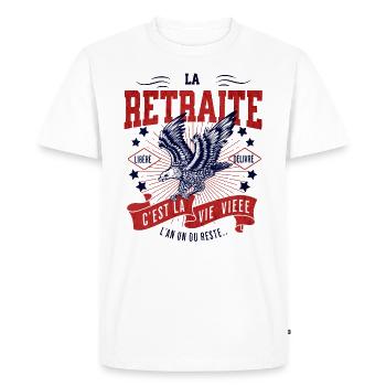La retraite, libéré ,délivré... - T-shirt Premium bio Homme - blanc - Devant - Nico (187cm)