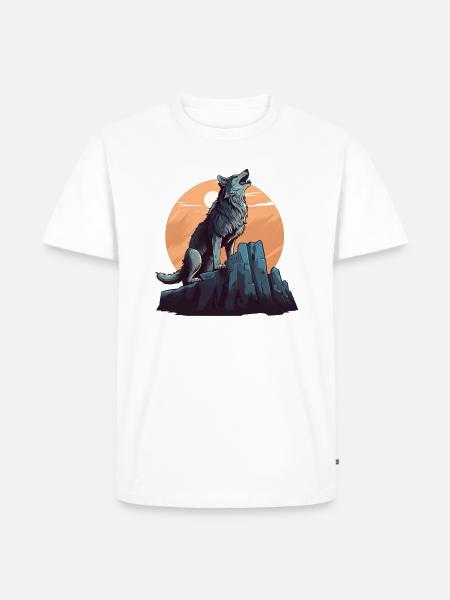 Der Wolf und der Mond - Männer Premium Bio T-Shirt - Weiß
