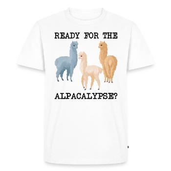 Ready for the Alpacalypse Funny Alpaca - Men's Premium Organic T-Shirt - white - Front - Nico (187cm)