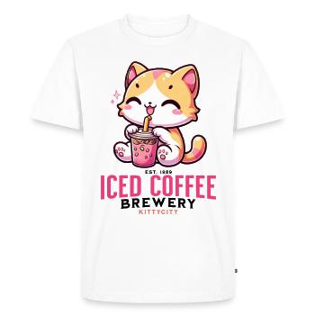 Summer Iced Coffee Cats Kawaii Kitten Iced coffee - Men's Premium Organic T-Shirt - white - Front - Nico (187cm)