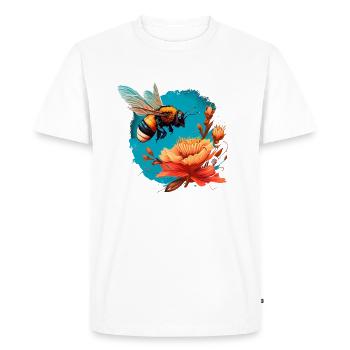 Cool Bee Motif with Great Flower Cartoon Comic - Men's Premium Organic T-Shirt - white - Front - Nico (187cm)