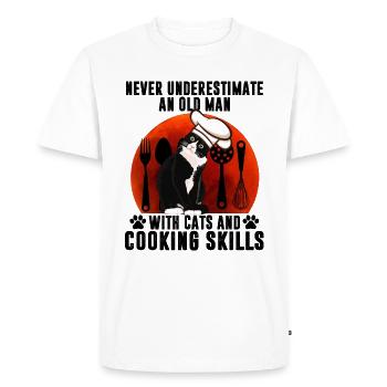 Black Cat An Old Man With Cats And Cooking Skills - Men's Premium Organic T-Shirt - white - Front - Nico (187cm)