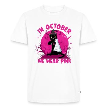 En octobre, nous portons un t-shirt rose pour Halloween - T-shirt Premium bio Homme - blanc - Devant - Nico (187cm)