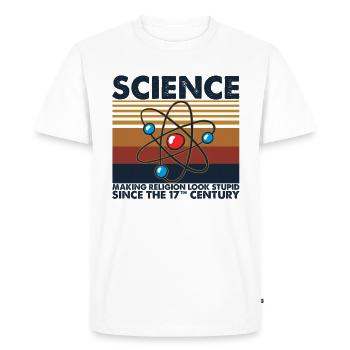 Science Making Religion Look Stupid Vintage Retro - Men's Premium Organic T-Shirt - white - Front - Nico (187cm)