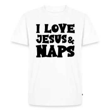 I Love Jesus & Naps Baby Bodysuit - Men's Premium Organic T-Shirt - white - Front - Nico (187cm)