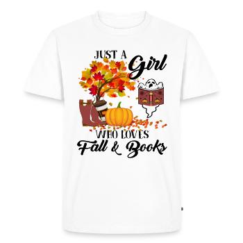Halloween Juste une fille qui loves fall and books - T-shirt Premium bio Homme - blanc - Devant - Nico (187cm)
