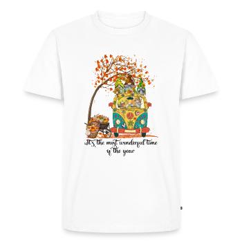 Hippie Gnome Peace Bus Fall Season - Men's Premium Organic T-Shirt - white - Front - Nico (187cm)