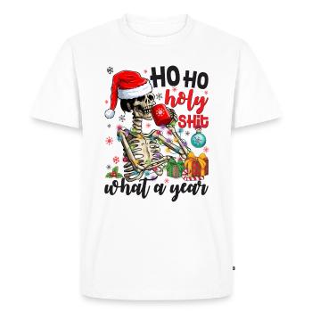 Ho Ho Holy What A Year Skeleton Drinking Coffee - Men's Premium Organic T-Shirt - white - Front - Nico (187cm)