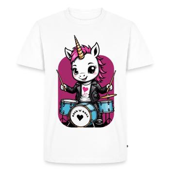 Unicorn Drummer - Men's Premium Organic T-Shirt - white - Front - Nico (187cm)