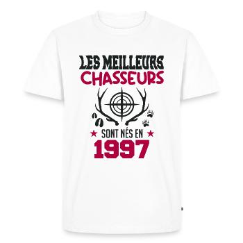 Anniversaire chasseur Née en 1997 - T-shirt Premium bio Homme - blanc - Devant - Nico (187cm)