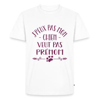 j'peux pas mon chien veut pas prénom - T-shirt Premium bio Homme - blanc - Devant - Nico (187cm)