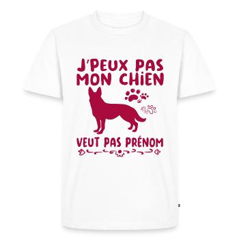 j'peux pas mon chien veut pas prénom - T-shirt Premium bio Homme - blanc - Devant - Nico (187cm)