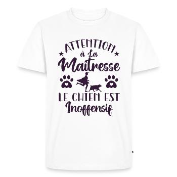 attention à la maîtresse le chien est inoffensif - T-shirt Premium bio Homme - blanc - Devant - Nico (187cm)
