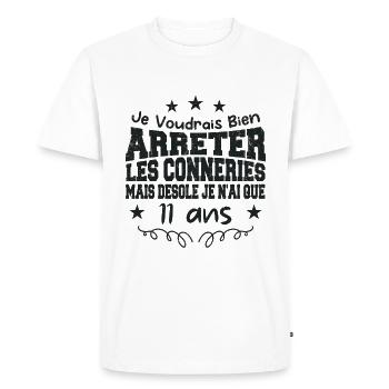 conneries 11 ans / cadeau anniversaire 11 ans - T-shirt Premium bio Homme - blanc - Devant - Nico (187cm)