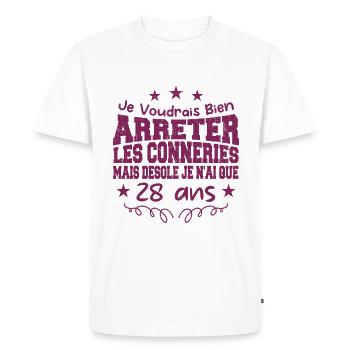 conneries 28 ans / cadeau anniversaire 28 ans - T-shirt Premium bio Homme - blanc - Devant - Nico (187cm)