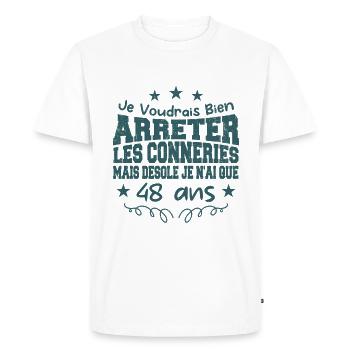 conneries 48 ans / cadeau anniversaire 48 ans - T-shirt Premium bio Homme - blanc - Devant - Nico (187cm)