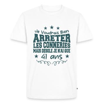 conneries 41 ans / cadeau anniversaire 41 ans - T-shirt Premium bio Homme - blanc - Devant - Nico (187cm)