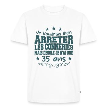 conneries 35 ans / cadeau anniversaire 35 ans - T-shirt Premium bio Homme - blanc - Devant - Nico (187cm)