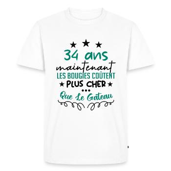 humour anniversaire 34 ans - T-shirt Premium bio Homme - blanc - Devant - Nico (187cm)