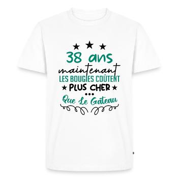 humour anniversaire 38 ans - T-shirt Premium bio Homme - blanc - Devant - Nico (187cm)