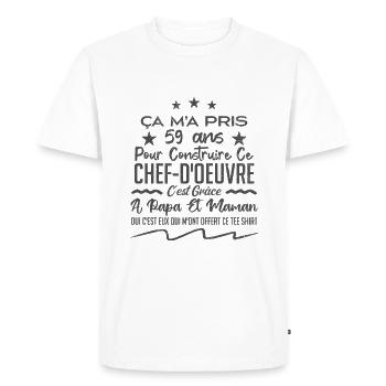 Cadeau anniversaire 59 ans humour merci papa maman - T-shirt Premium bio Homme - blanc - Devant - Nico (187cm)