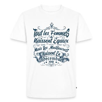 les meilleures naissent en décembre, Décembre 1991 - T-shirt Premium bio Homme - blanc - Devant - Nico (187cm)
