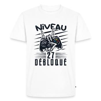 Niveau 27 Débloqué | cadeau de joueur - T-shirt Premium bio Homme - blanc - Devant - Nico (187cm)