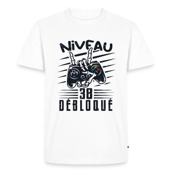 Niveau 38 Débloqué | cadeau de joueur - T-shirt Premium bio Homme - blanc - Devant - Nico (187cm)