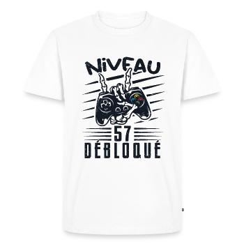 Niveau 57 Débloqué | cadeau de joueur - T-shirt Premium bio Homme - blanc - Devant - Nico (187cm)