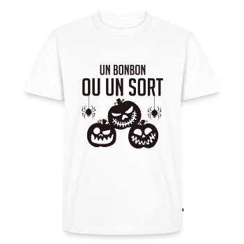 Un bonbon ou un sort - T-shirt Premium bio Homme - blanc - Devant - Nico (187cm)