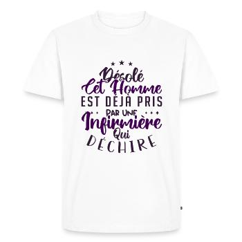 Cet Homme Est Déjà Pris Par Une Infirmière - T-shirt Premium bio Homme - blanc - Devant - Nico (187cm)