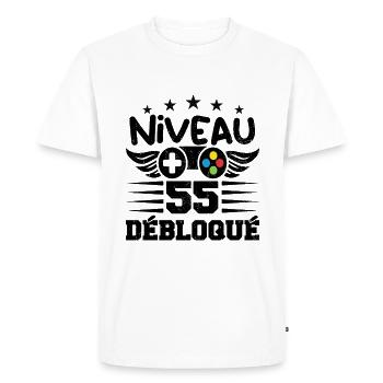 Niveau 55 débloqué - idée cadeau anniversaire - T-shirt Premium bio Homme - blanc - Devant - Nico (187cm)