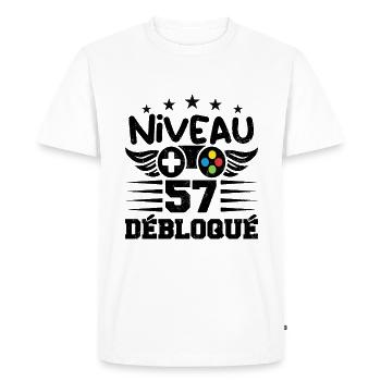 Niveau 57 débloqué - idée cadeau anniversaire - T-shirt Premium bio Homme - blanc - Devant - Nico (187cm)