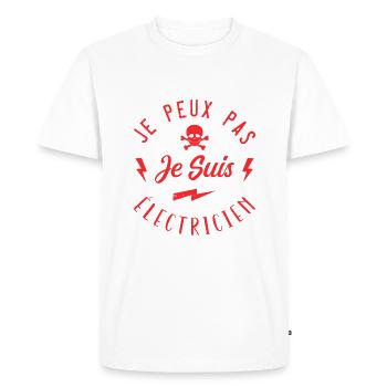 J'peux pas je suis électricien - T-shirt Premium bio Homme - blanc - Devant - Nico (187cm)