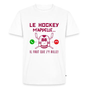 le hockey m'appelle il faut que j'y aille ! cadeau - T-shirt Premium bio Homme - blanc - Devant - Nico (187cm)