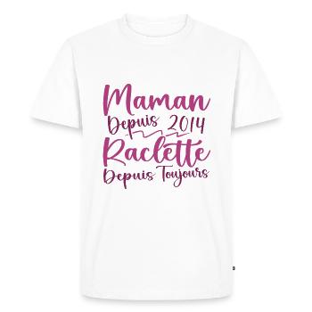 Maman depuis 2014 Raclette depuis toujours, Cadeau - T-shirt Premium bio Homme - blanc - Devant - Nico (187cm)